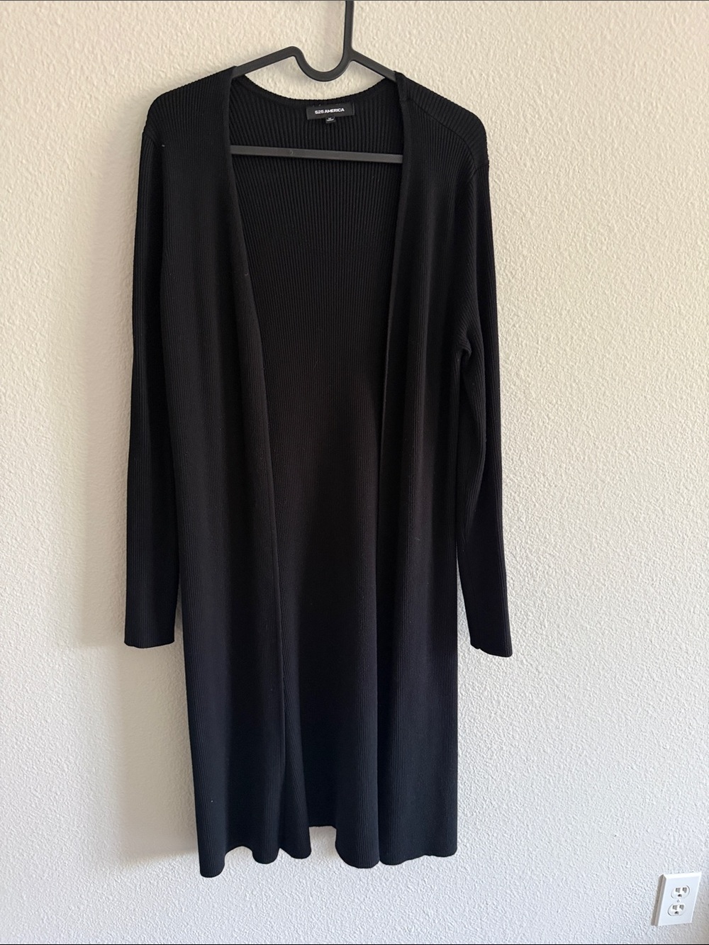 525 America Black Ribbed Long Cardigan Size M